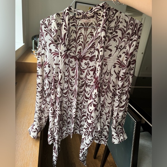 Tory Burch Brushstroke Tie Neck 100% Silk Blouse - Picture 3 of 6